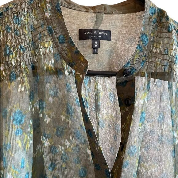 Rag & Bone Susan Blouse Olive Green Multi Size - Picture 8 of 9